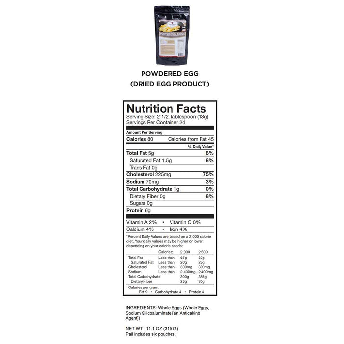 Emergency Freeze Dried Powdered Eggs - 144 Servings