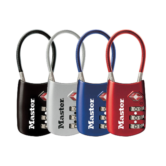 MasterLock, One Flexible Combination Shackle Lock, Assorted Blue, Red, Silver or Black.