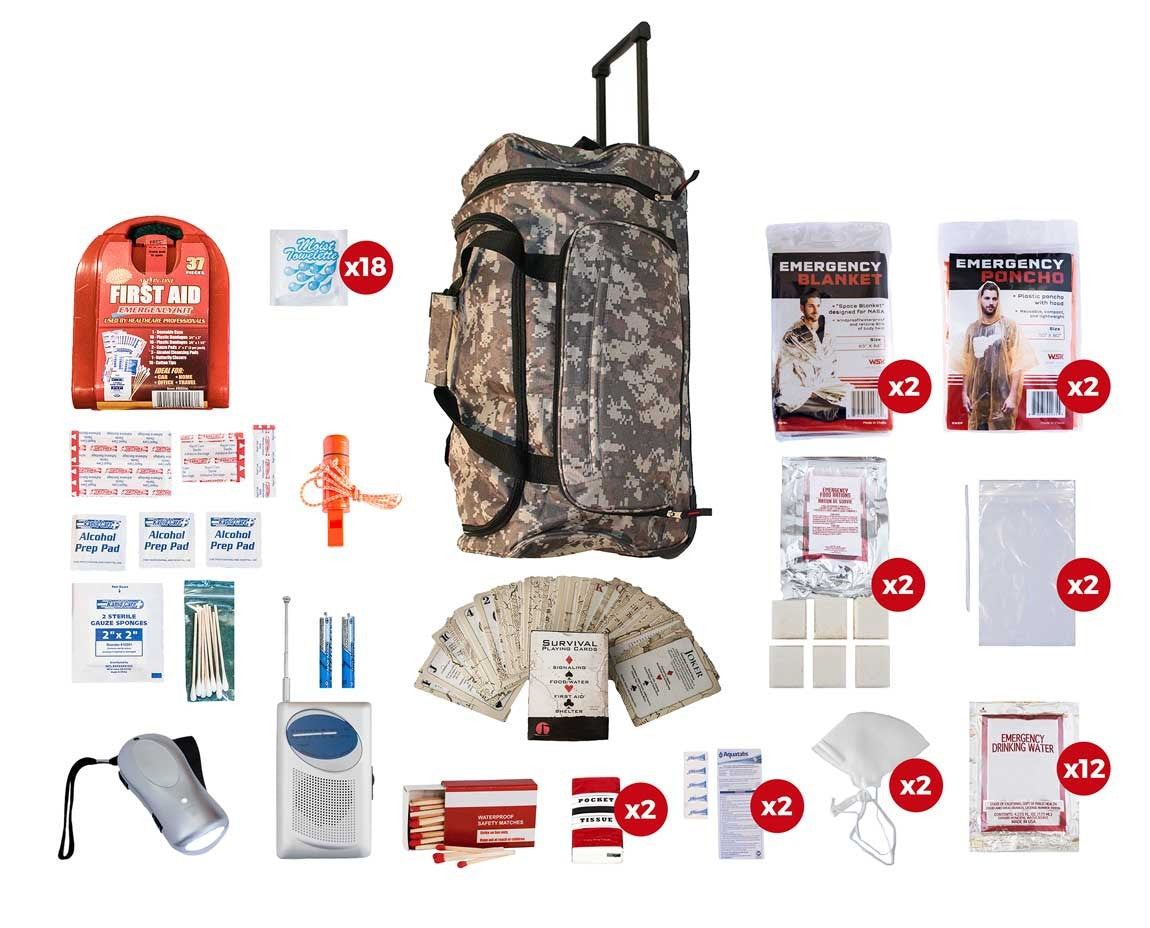 2 Person Basic Survival Kit (72+ Hours) - Camo Roller Bag