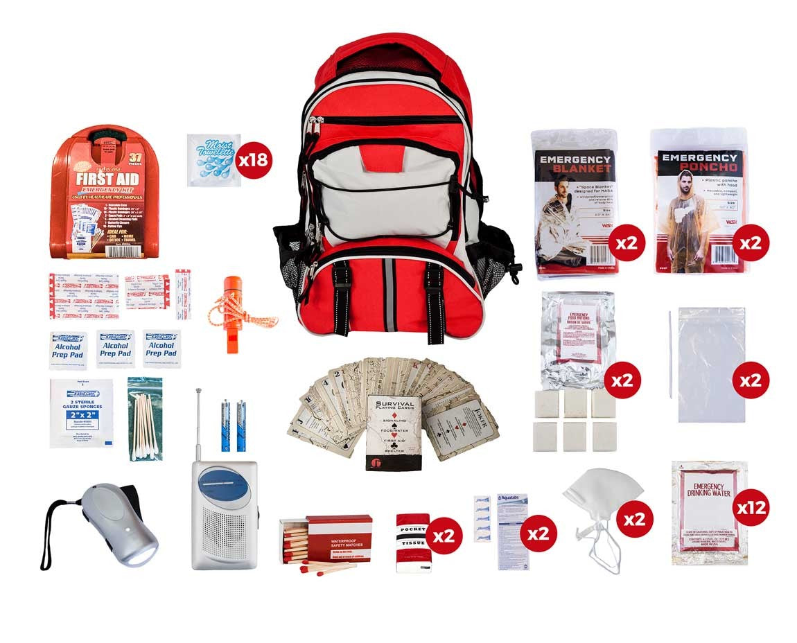 2 Person Basic Survival Kit (72+ Hours) - Red Backpack