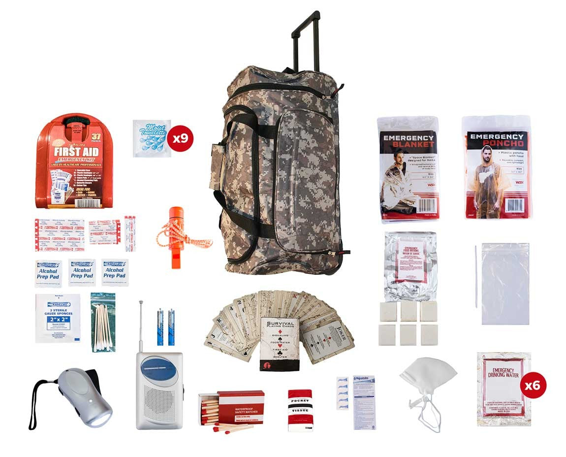 1 Person Basic Survival Kit (72+ Hours) - Camo Roller Bag