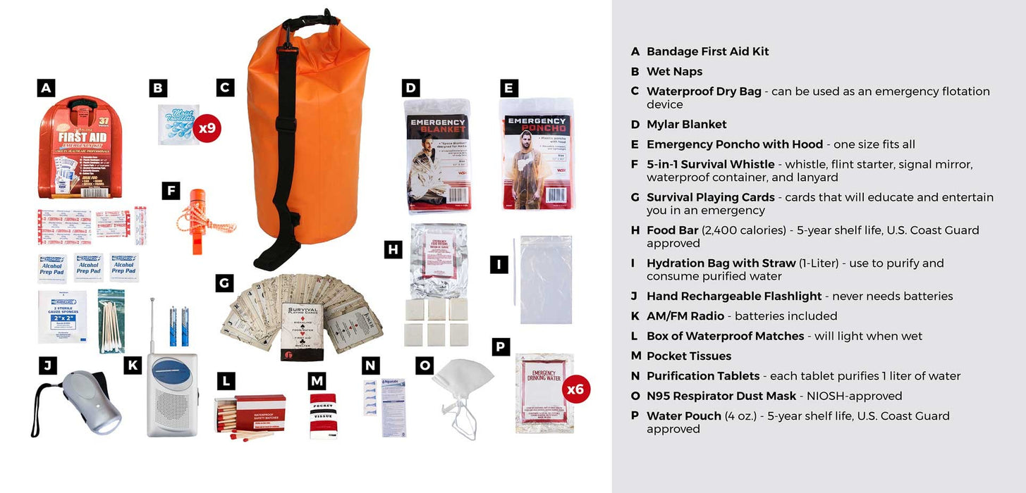 1 Person Basic Survival Kit (72+ Hours) - Waterproof Dry Bag