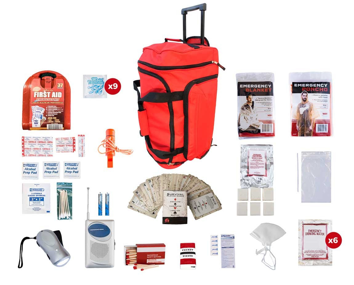 1 Person Basic Survival Kit (72+ Hours) - Red Roller Bag