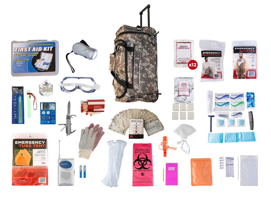 1 Person Elite Survival Kit (72+ Hours) - Camo Roller Bag