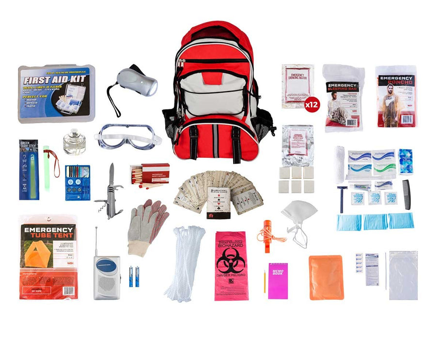1 Person Elite Survival Kit (72+ Hours) - Red Backpack