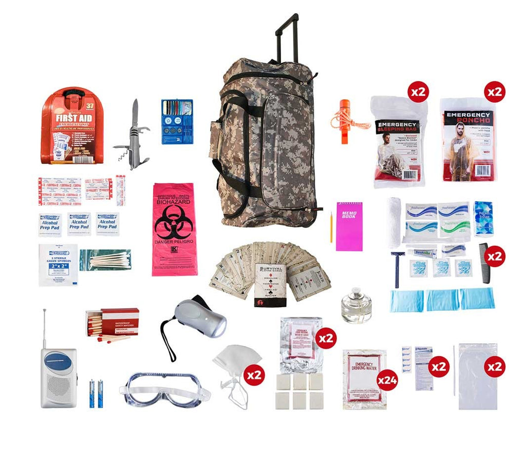 2 Person Deluxe Survival Kit (72+ Hours) - Camo Roller Bag
