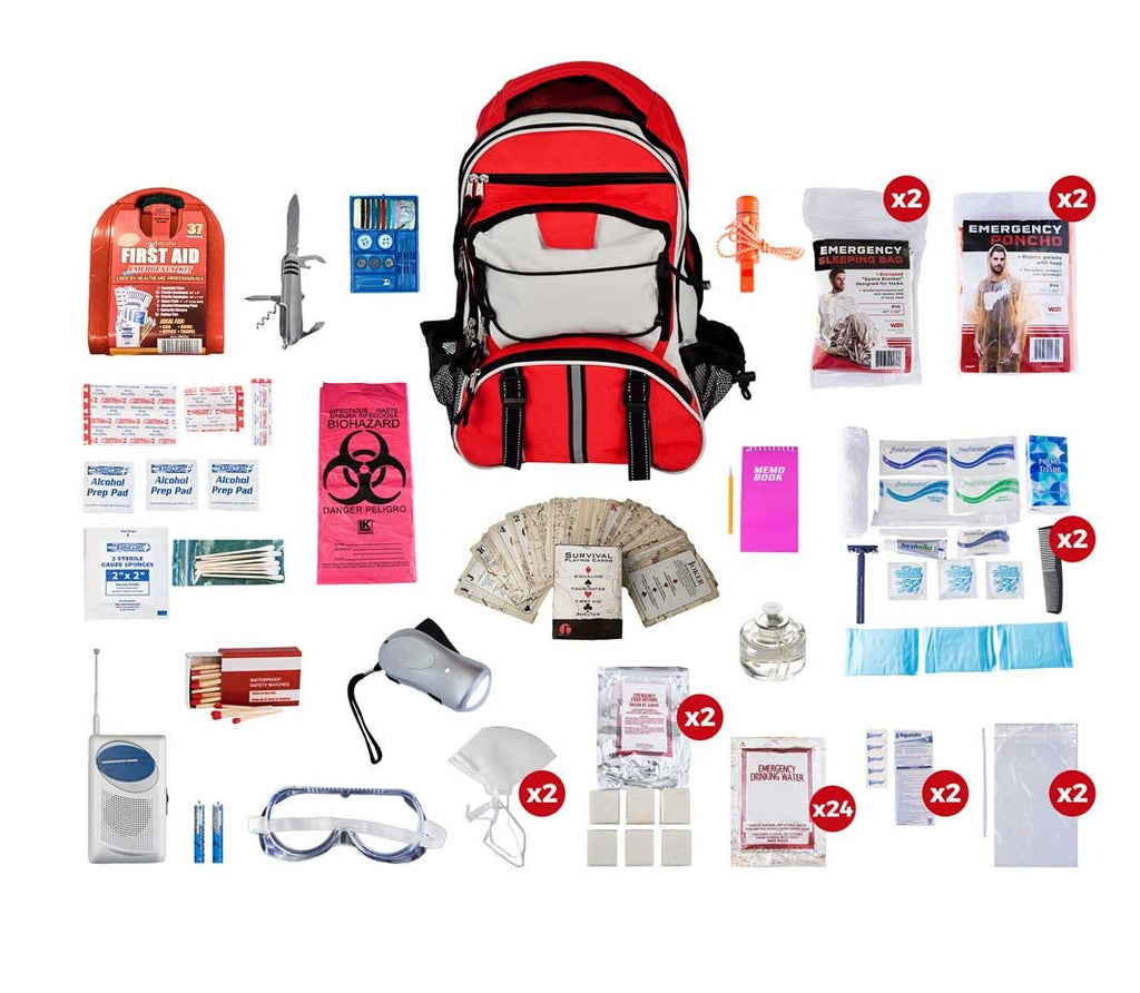 2 Person Deluxe Survival Kit (72+ Hours) - Red Backpack