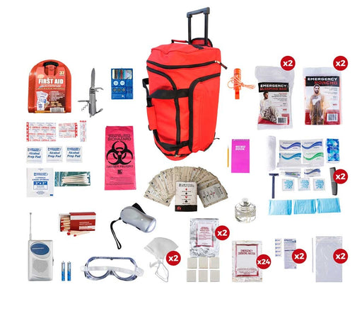 2 Person Deluxe Survival Kit (72+ Hours) - Red Roller Bag
