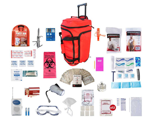 1 Person Deluxe Survival Kit (72+ Hours) - Red Roller Bag